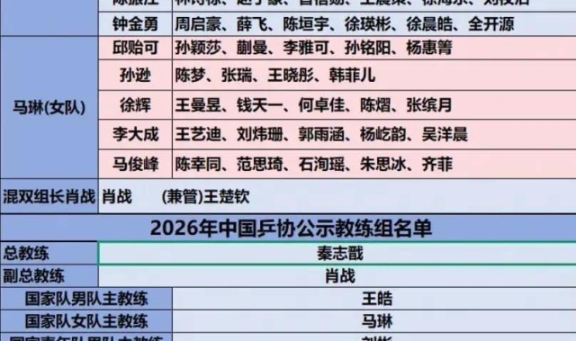 国乒高层大洗牌！3人上桌，2人换桌，1人下桌，肖战王皓位列其中